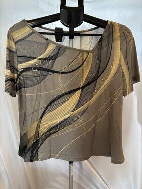 Casual Loose Fit Geometric Print Round Neck Shirt Sleeve Top